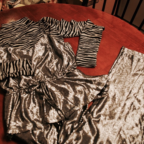 H&M Pants - 103. shiny silver jumpsuit with frill detail